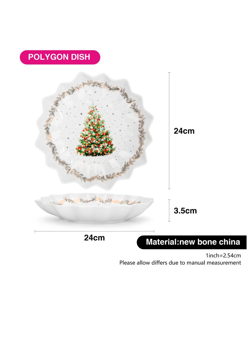Fissman - Polygon Serving Dish 24cm Christmas New Bone China, Christmas Holiday Season Collection Dinnerware - Image 1
