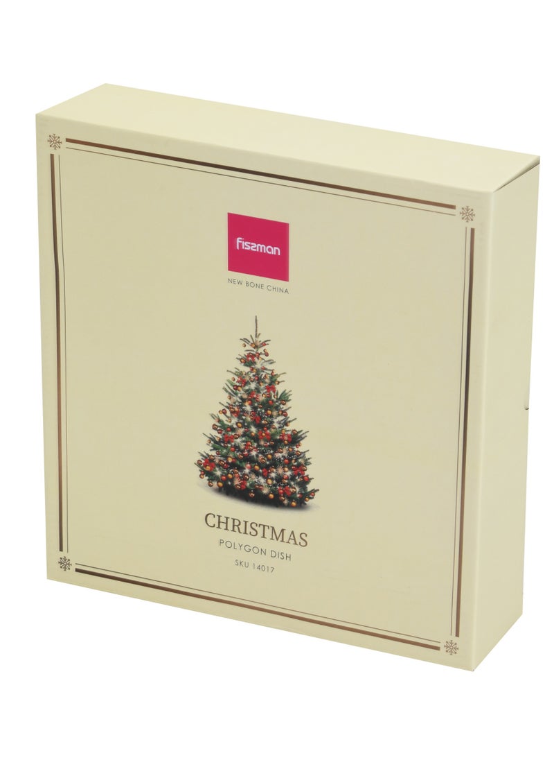 Fissman - Polygon Serving Dish 24cm Christmas New Bone China, Christmas Holiday Season Collection Dinnerware - Image 1