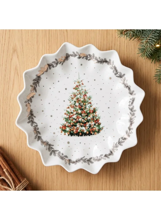 Polygon Serving Dish 24cm Christmas New Bone China, Christmas Holiday Season Collection Dinnerware