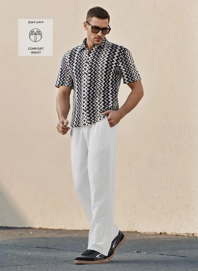 Iconic Iconic Regular Fit Textured Trousers with Pockets