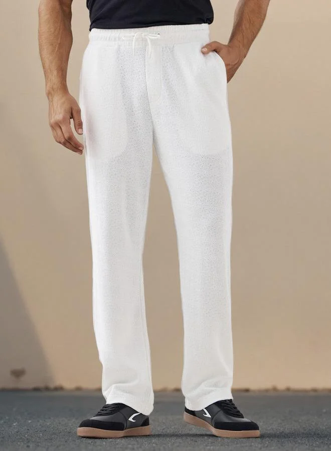 Iconic Iconic Regular Fit Textured Trousers with Pockets