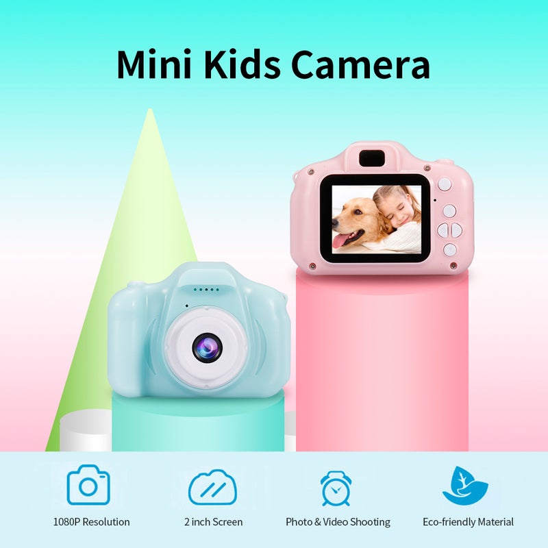 X2 Mini Kids Camera 2 inch HD Color Display Rechargable Mini Camera Video Camera Lovely Camera with 32GB Memory Card Pink - Image 2