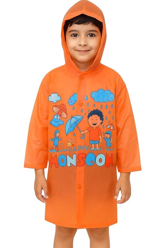Krystle Polyester Blend Standard Length Happy Monsoon Bunny Print Kid's Waterproof Raincoat Rain Jacket Suit With Hood School Boy's And Girls(Green)-(Pack of 01) (3-4 Years) - Image 5