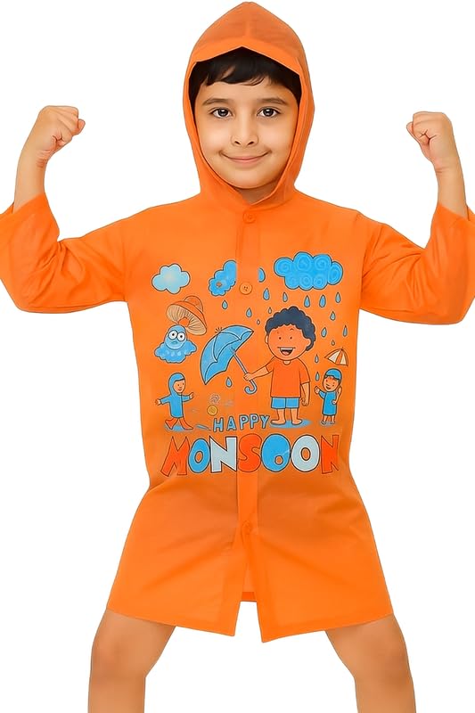 Krystle Polyester Blend Standard Length Happy Monsoon Bunny Print Kid's Waterproof Raincoat Rain Jacket Suit With Hood School Boy's And Girls(Green)-(Pack of 01) (3-4 Years) - Image 2
