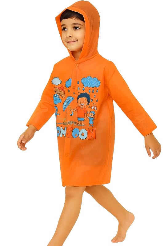 Krystle Polyester Blend Standard Length Happy Monsoon Bunny Print Kid's Waterproof Raincoat Rain Jacket Suit With Hood School Boy's And Girls(Green)-(Pack of 01) (3-4 Years) - Image 3