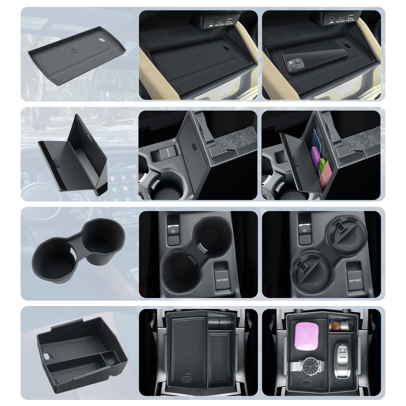 BIBIBO for 2025 2026 Subaru Forester Console Organizer 2025 2026 Subaru Forester Console Armrest Tray+Cup Holder +Wireless Charging Mat +Hidden Storage Box 2025 Forester Accessories - Image 2