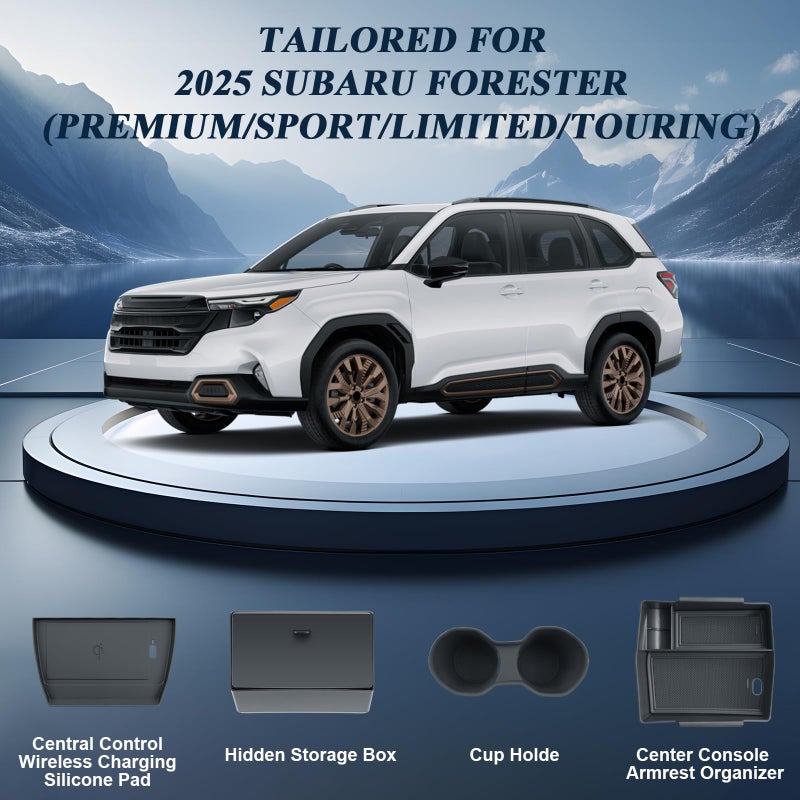 BIBIBO for 2025 2026 Subaru Forester Console Organizer 2025 2026 Subaru Forester Console Armrest Tray+Cup Holder +Wireless Charging Mat +Hidden Storage Box 2025 Forester Accessories - Image 5