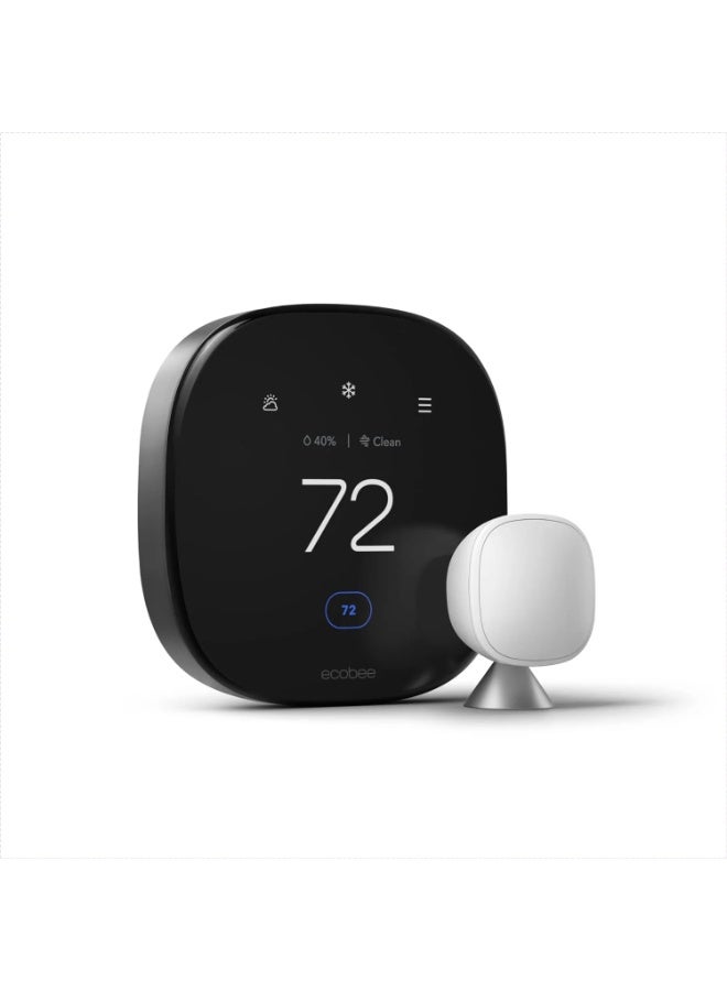 ترموستات Ecobee EB-STATE6P-01 الذكي الفاخر من الجيل السادس مع مستشعر ذكي - أسود