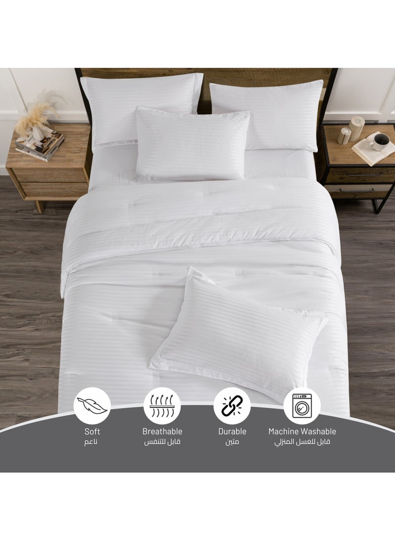 Donetella - Comforter Set 6-Pcs King Size Hotel Style Thin Striped Bed Set Fits 200 x 200 Cms (350 GSM) With Down Alternative Filling,White - Image 1