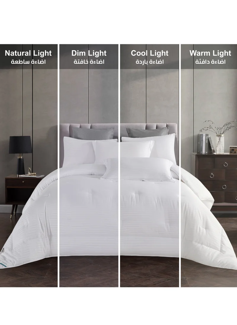 Donetella Comforter Set 6-Pcs King Size Hotel Style Thin Striped Bed Set Fits 200 x 200 Cms (350 GSM) With Down Alternative Filling,White