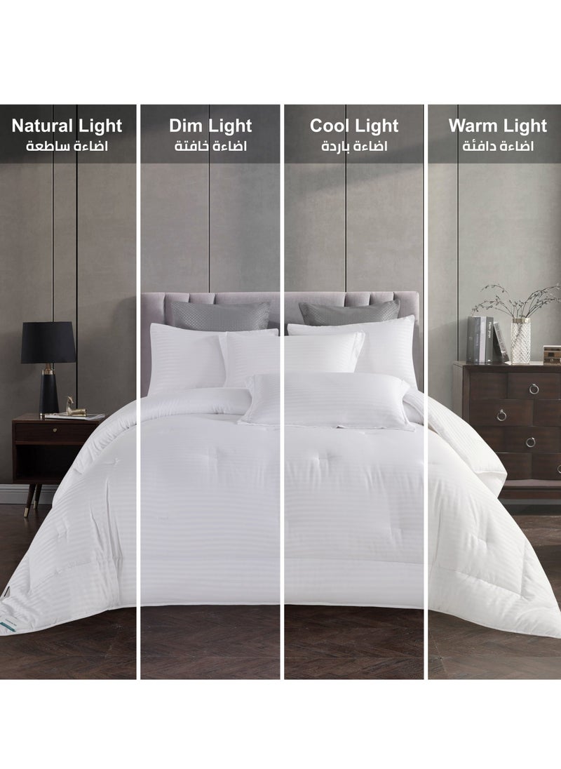 Donetella - Comforter Set 6-Pcs King Size Hotel Style Thin Striped Bed Set Fits 200 x 200 Cms (350 GSM) With Down Alternative Filling,White - Image 1