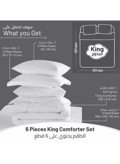Donetella Comforter Set 6-Pcs King Size Hotel Style Thin Striped Bed Set Fits 200 x 200 Cms (350 GSM) With Down Alternative Filling,White  - Image 5