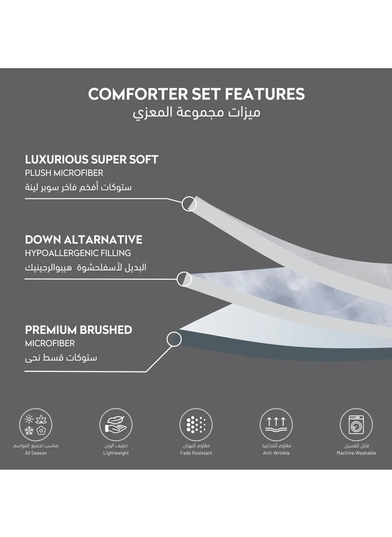 Donetella Comforter Set 6-Pcs King Size Hotel Style Thin Striped Bed Set Fits 200 x 200 Cms (350 GSM) With Down Alternative Filling,White