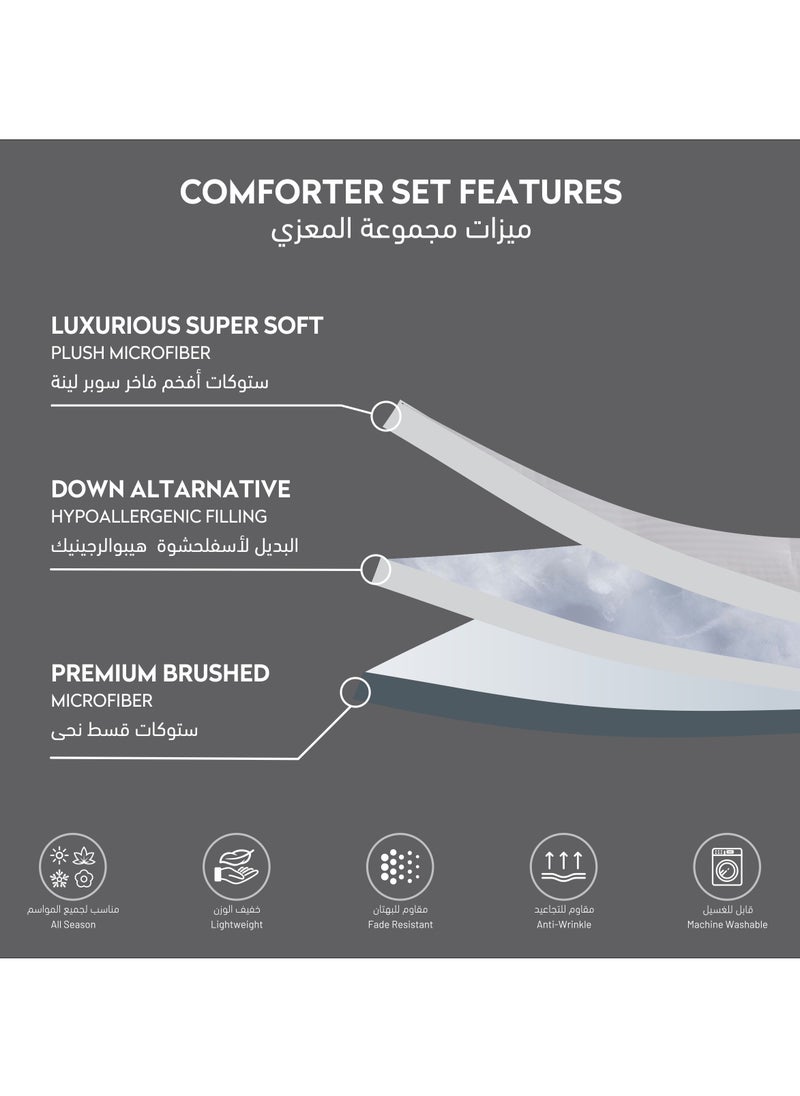 Donetella - Comforter Set 6-Pcs King Size Hotel Style Thin Striped Bed Set Fits 200 x 200 Cms (350 GSM) With Down Alternative Filling,White - Image 1