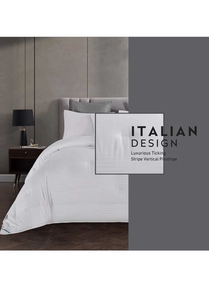 Donetella Comforter Set 6-Pcs King Size Hotel Style Thin Striped Bed Set Fits 200 x 200 Cms (350 GSM) With Down Alternative Filling,White
