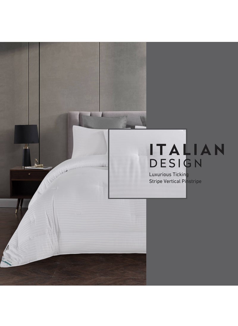 Donetella - Comforter Set 6-Pcs King Size Hotel Style Thin Striped Bed Set Fits 200 x 200 Cms (350 GSM) With Down Alternative Filling,White - Image 1
