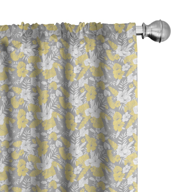 Ambesonne Luau Window Curtains  Hawaiian Vegetation Flowers Abstract Summertime Botanical Composition  Lightweight Decor 2-Panel Set with Rod Pocket  Pair of - 28"" x 95""  Yellow Grey - Image 1