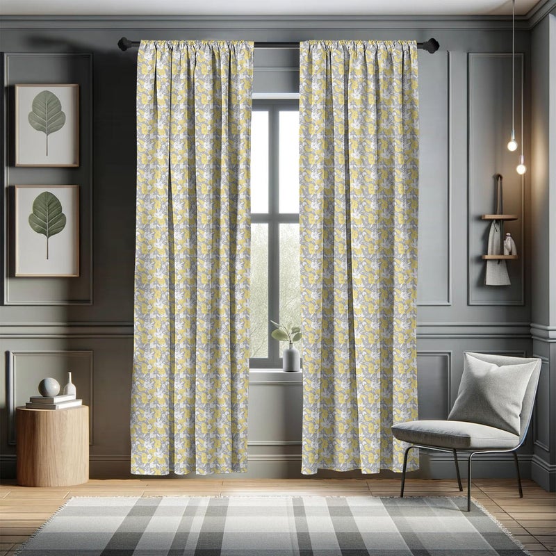 Ambesonne Luau Window Curtains  Hawaiian Vegetation Flowers Abstract Summertime Botanical Composition  Lightweight Decor 2-Panel Set with Rod Pocket  Pair of - 28"" x 95""  Yellow Grey - Image 5