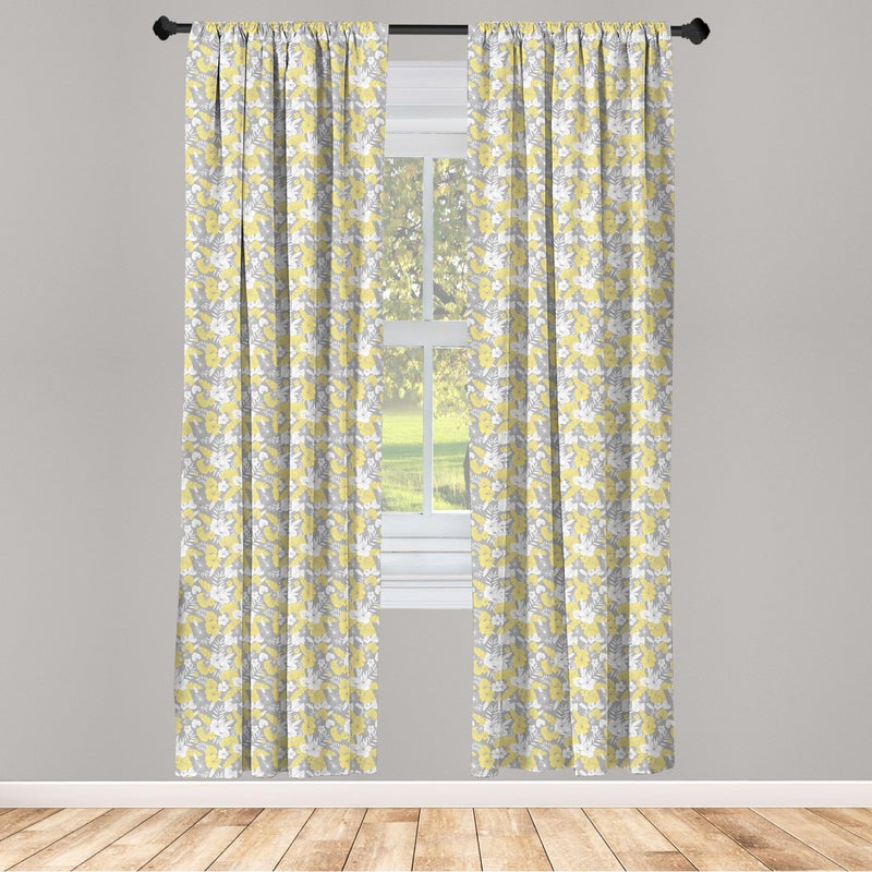 Ambesonne Luau Window Curtains  Hawaiian Vegetation Flowers Abstract Summertime Botanical Composition  Lightweight Decor 2-Panel Set with Rod Pocket  Pair of - 28"" x 95""  Yellow Grey - Image 2