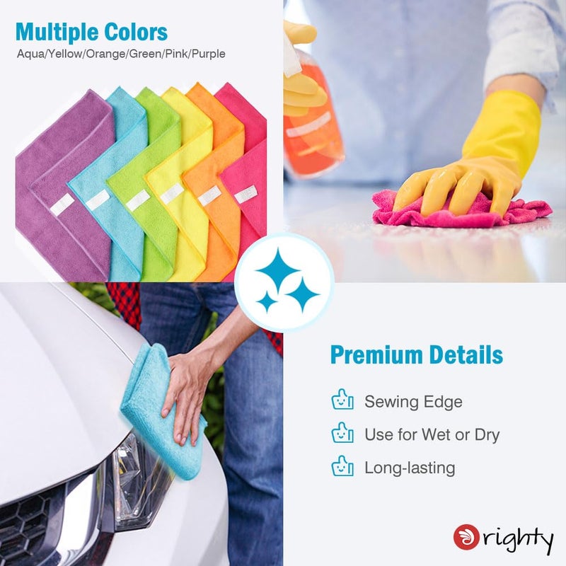 Orighty Microfiber Cleaning Cloth Pack of 24, Microfiber Towels for Cars, Highly Absorbent Car Cleaning Supplies, Lint Free Cloths Clean Rags for Car Care, House, Kitchen, 12x11 inch, Multicolor - Image 5