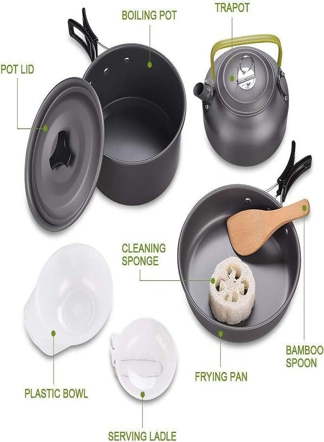BYRM Camping Cooking Mess Kit with Spoon Set, Lightweight Hiking Cookware Set with Mesh Bag, Nonstick Aluminum Cooking Kit, Pot Pan Kettle Backpacking Mess Kit with Bowls (3-4 Person) - Image 2
