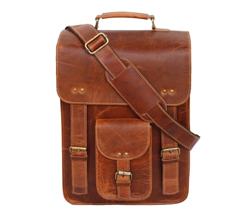 jaald Leather Messenger Bag — Vintage Laptop Case Crossbody Bag for Men & Women — Satchel Man Purse w/Adjustable Straps — Shoulder Computer Distressed for Business, College, Office & Work - Image 1