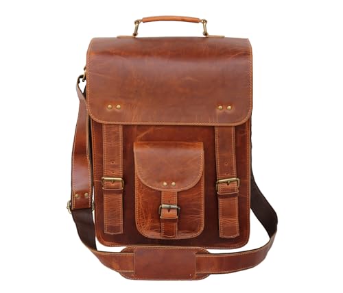 jaald Leather Messenger Bag — Vintage Laptop Case Crossbody Bag for Men & Women — Satchel Man Purse w/Adjustable Straps — Shoulder Computer Distressed for Business, College, Office & Work - Image 2