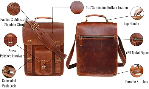 jaald Leather Messenger Bag — Vintage Laptop Case Crossbody Bag for Men & Women — Satchel Man Purse w/Adjustable Straps — Shoulder Computer Distressed for Business, College, Office & Work - Image 5