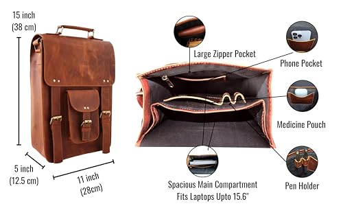 jaald Leather Messenger Bag — Vintage Laptop Case Crossbody Bag for Men & Women — Satchel Man Purse w/Adjustable Straps — Shoulder Computer Distressed for Business, College, Office & Work - Image 4