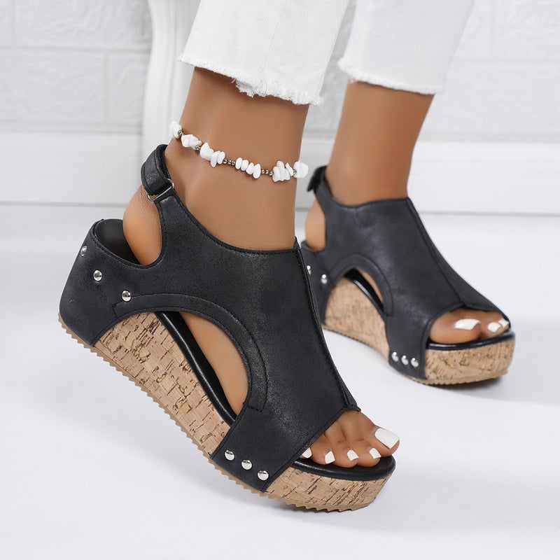 Direct Supply Of Plus Size 43Wish New Ladies Wedge With Fish Mouth Thick Bottom Rivet Sandals - Image 5