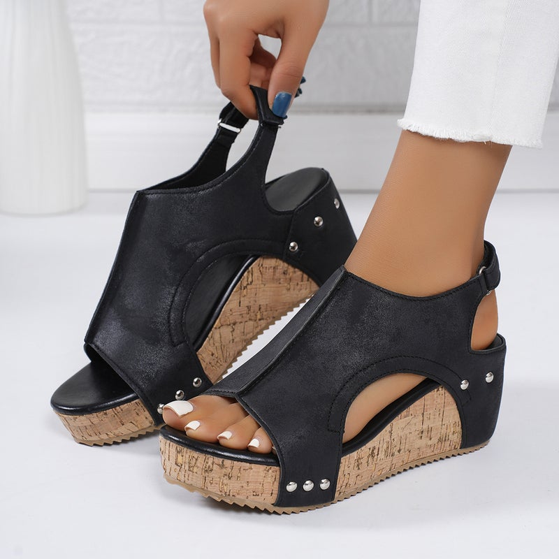 Direct Supply Of Plus Size 43Wish New Ladies Wedge With Fish Mouth Thick Bottom Rivet Sandals - Image 4