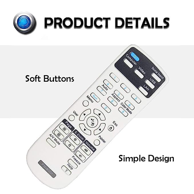 SKPM Universal Projector Remote Control for Epson Home Cinema, Powerlite, EB-, EX, VS, H, BrightLink, EMP- Series Projectors. - Image 3