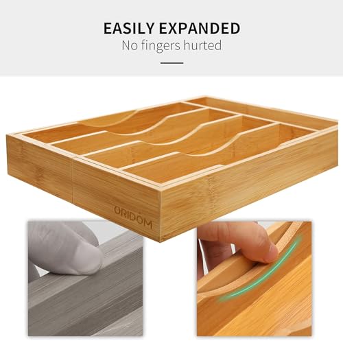 oridom 2-Piece Bamboo Silverware Organizer, Expandable Kitchen Drawer Organizer for Cutlery and Utensils, Multifunction Adjustable Bamboo Wood Cutlery Tray in Drawer for Flatware, (Natural) - Image 5