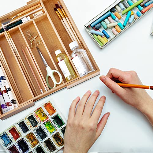 oridom 2-Piece Bamboo Silverware Organizer, Expandable Kitchen Drawer Organizer for Cutlery and Utensils, Multifunction Adjustable Bamboo Wood Cutlery Tray in Drawer for Flatware, (Natural) - Image 2
