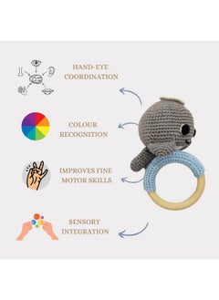 Happy Threads Happy Threads, Crochet Dolphin Rattle for Newborn,Babies, Soft Handmade Rattle Toys for Kids, Childsafe (BIS Certified)  - Image 4