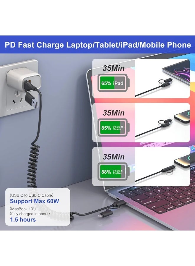 كابل بيانات سريع 4 في 1، 4 أقدام USB Type C، USB A، Lightning 65 واط، متوافق مع iPhone/iPad/MacBook Pro/AirPods/Samsung/Android (أسود) - Image 4