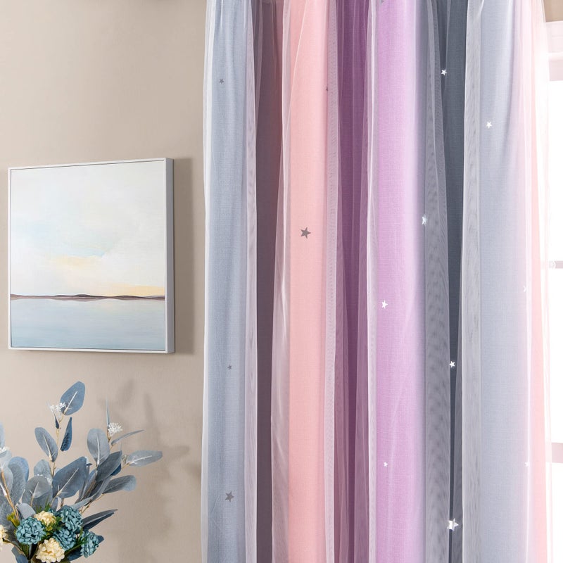 XiDi Curtains for Bedroom Decor, Rainbow GreyPinkPu-34-96 - Image 3