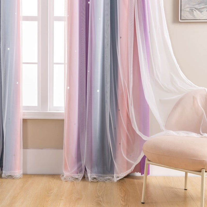XiDi Curtains for Bedroom Decor, Rainbow GreyPinkPu-34-96 - Image 4