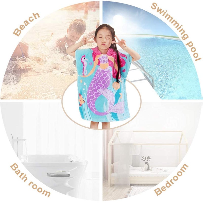 Ji and Ja Ji and Ja Kids Beach Towels with Hood Kids Bath Towels for Boys Cute Cartoon Printed Towel Microfiber Hoodie Beach Towel Pouncho Head Coverups MultiUse 17 Years Kids Mermaid - Image 4