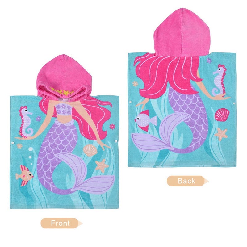 Ji and Ja Ji and Ja Kids Beach Towels with Hood Kids Bath Towels for Boys Cute Cartoon Printed Towel Microfiber Hoodie Beach Towel Pouncho Head Coverups MultiUse 17 Years Kids Mermaid - Image 2
