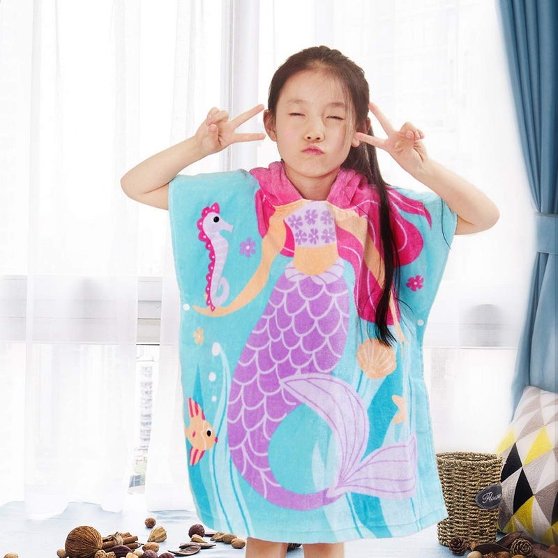 Ji and Ja Ji and Ja Kids Beach Towels with Hood Kids Bath Towels for Boys Cute Cartoon Printed Towel Microfiber Hoodie Beach Towel Pouncho Head Coverups MultiUse 17 Years Kids Mermaid - Image 5