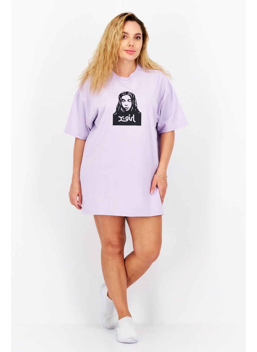 X-Girl Women Graphic Print Tee Mini Dress, Lilac  - Image 4
