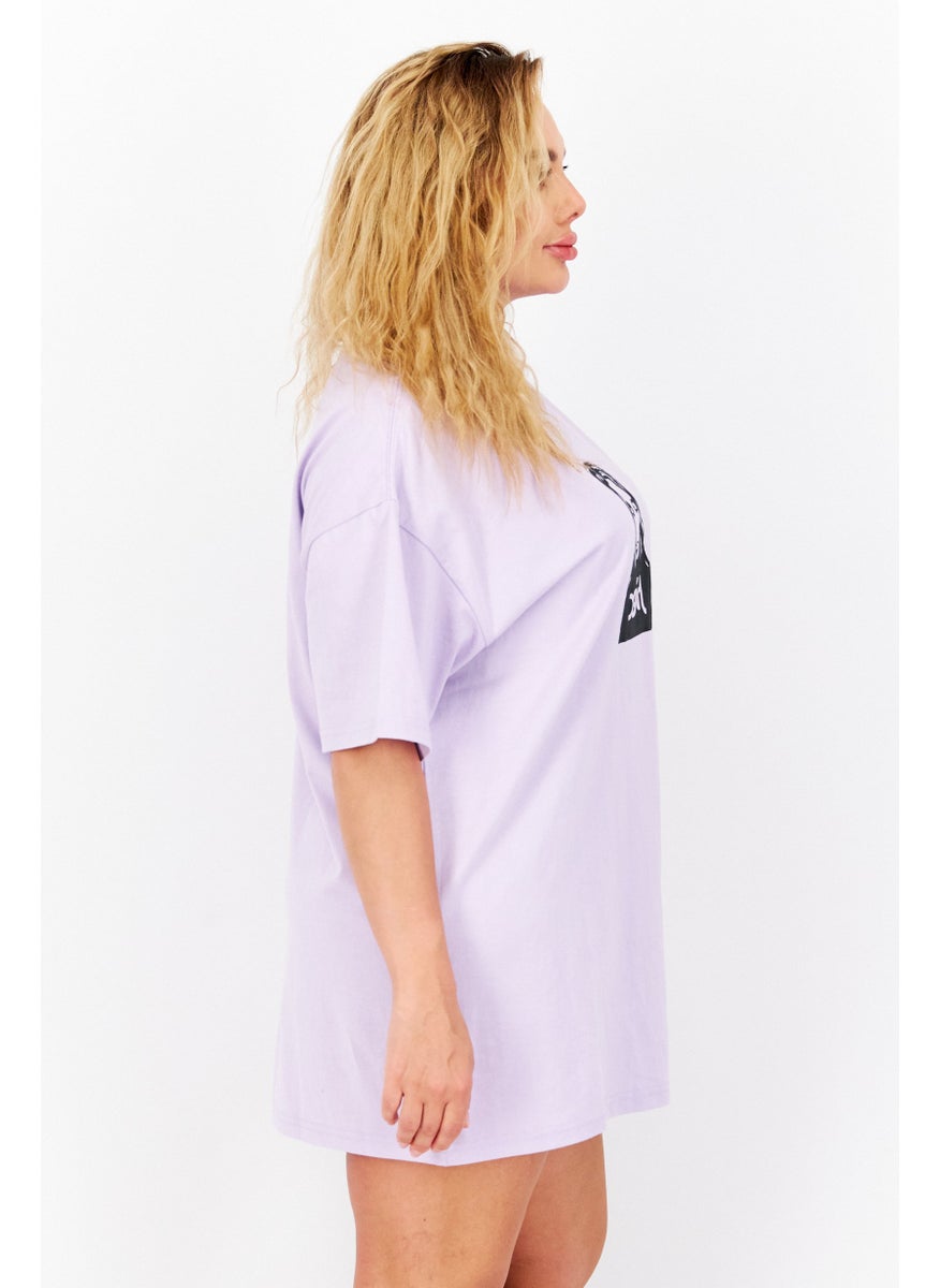 X-Girl Women Graphic Print Tee Mini Dress, Lilac  - Image 2