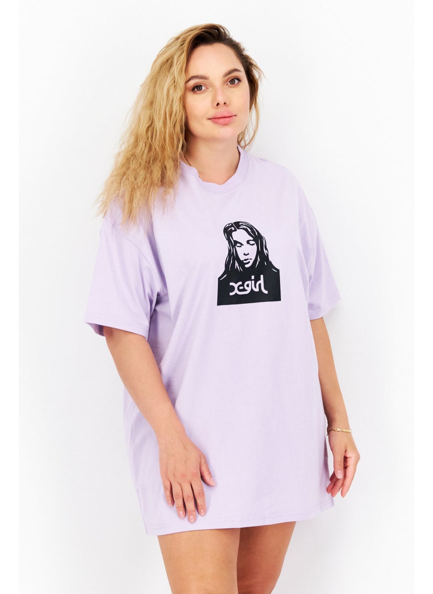X-Girl Women Graphic Print Tee Mini Dress, Lilac  - Image 1