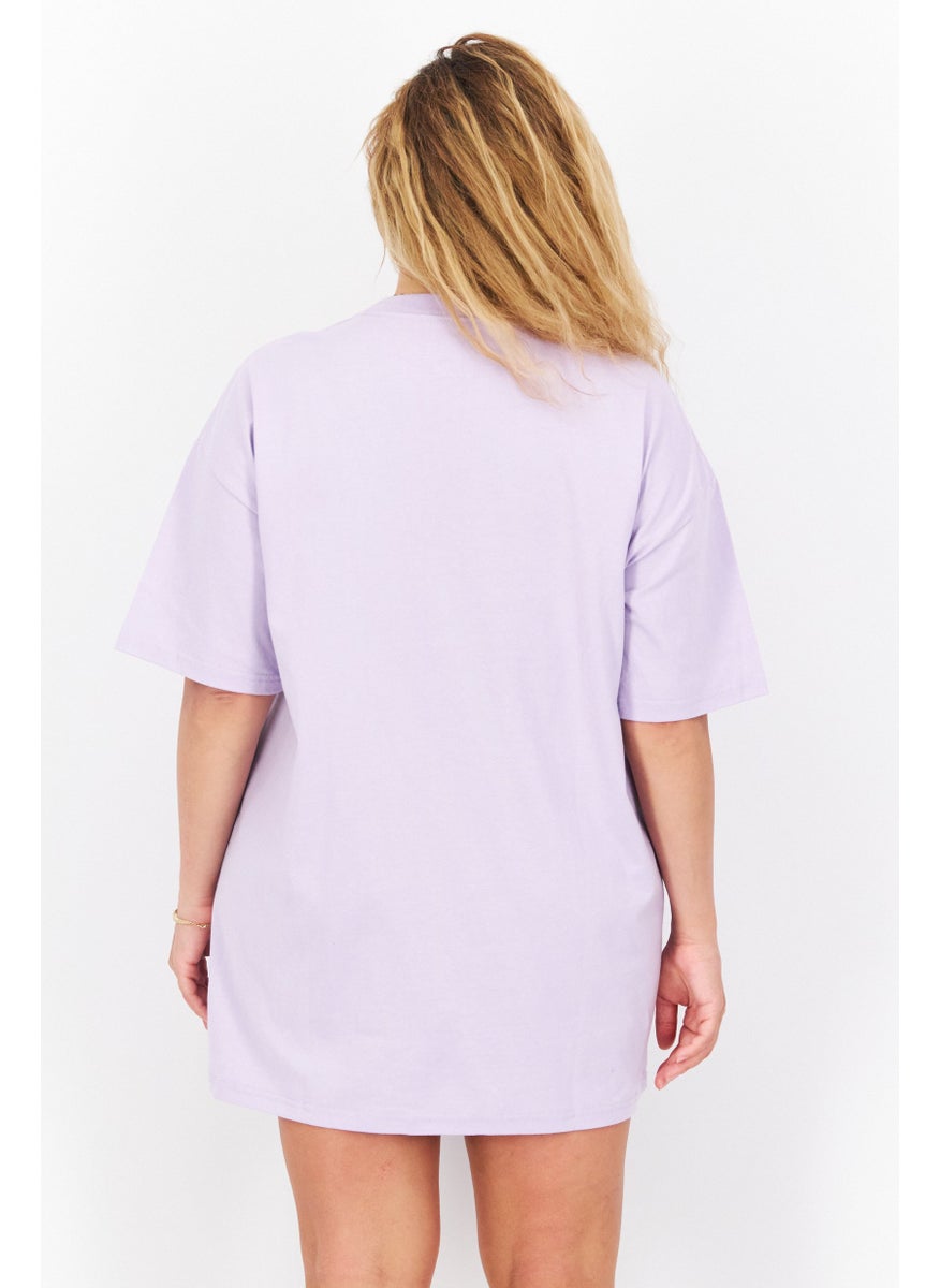 X-Girl Women Graphic Print Tee Mini Dress, Lilac  - Image 3