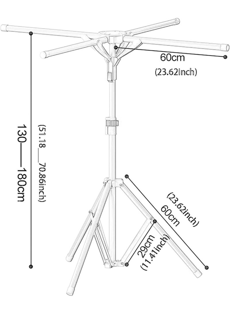 Arabest Foldable Metal Clothes Drying Rack, Adjustable Height, Portable Space-Saving Laundry Airer with Windproof Hooks & Sock Clip for Indoor/Outdoor Use, Quick Install (Grey) - Image 4
