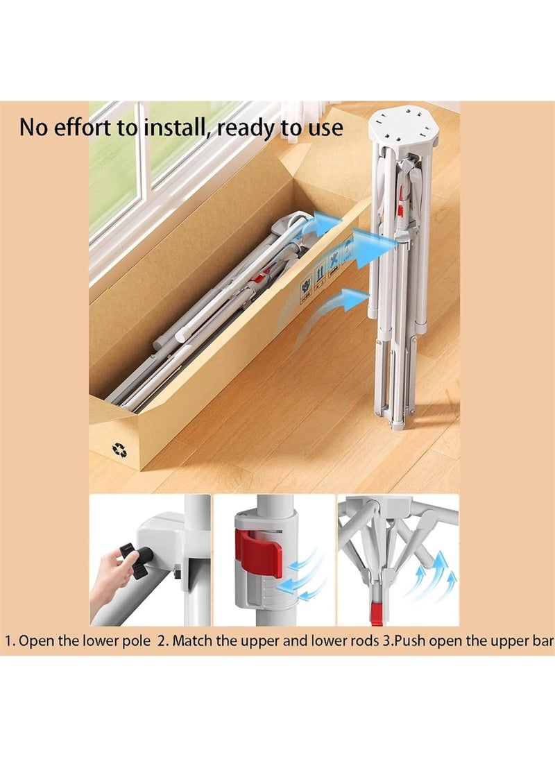 Arabest Foldable Metal Clothes Drying Rack, Adjustable Height, Portable Space-Saving Laundry Airer with Windproof Hooks & Sock Clip for Indoor/Outdoor Use, Quick Install (Grey) - Image 2