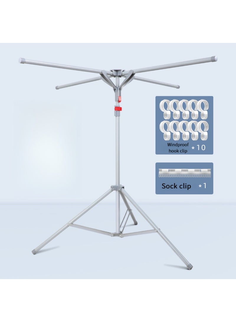 Arabest Foldable Metal Clothes Drying Rack, Adjustable Height, Portable Space-Saving Laundry Airer with Windproof Hooks & Sock Clip for Indoor/Outdoor Use, Quick Install (Grey) - Image 1