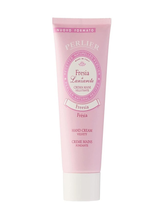 PERLIER - Freesia Hand Cream 3.3 Oz, Moisturizing Hand Treatment with Silk Proteins, Floral Scented Hand Lotion, Softening & Protective Care with Sweet Almond Oil