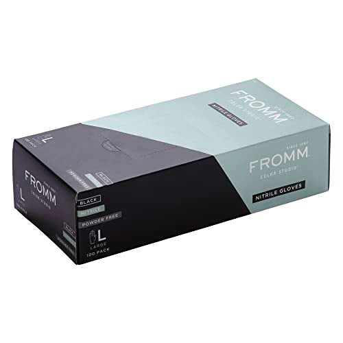 Fromm Color Studio Disposable Powder Free Nitrile Gloves for Hair Salon, Large, Black Color Hide Stains for Hair Coloring, Hair Dye, Nail Salon, and Household Cleaning - Image 1